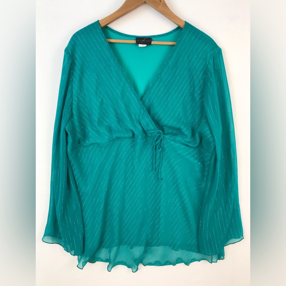 Fenomenon Plus Size Empire Waist Faux Wrap Tie Blouse, 2X